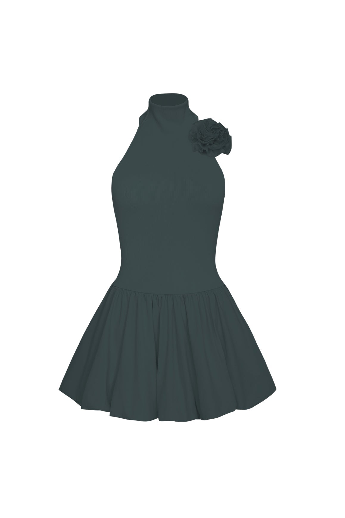 Robe florale à licou et col montant